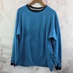 NRS Pullover Mens Large Blue Black Crew Neck Fleece Lined Mid Layer Sweater